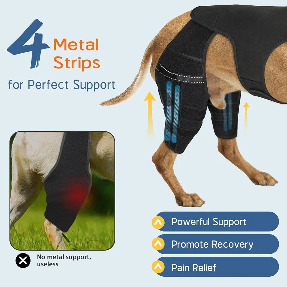 Marnonsis‎ Medium Dog Knee Brace Hind Leg ACL Support 4 Stabilizers Black